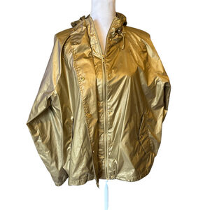 Vintage Women's Lauren Ralph Lauren Windbreaker Jacket Hood XL Gold Metallic